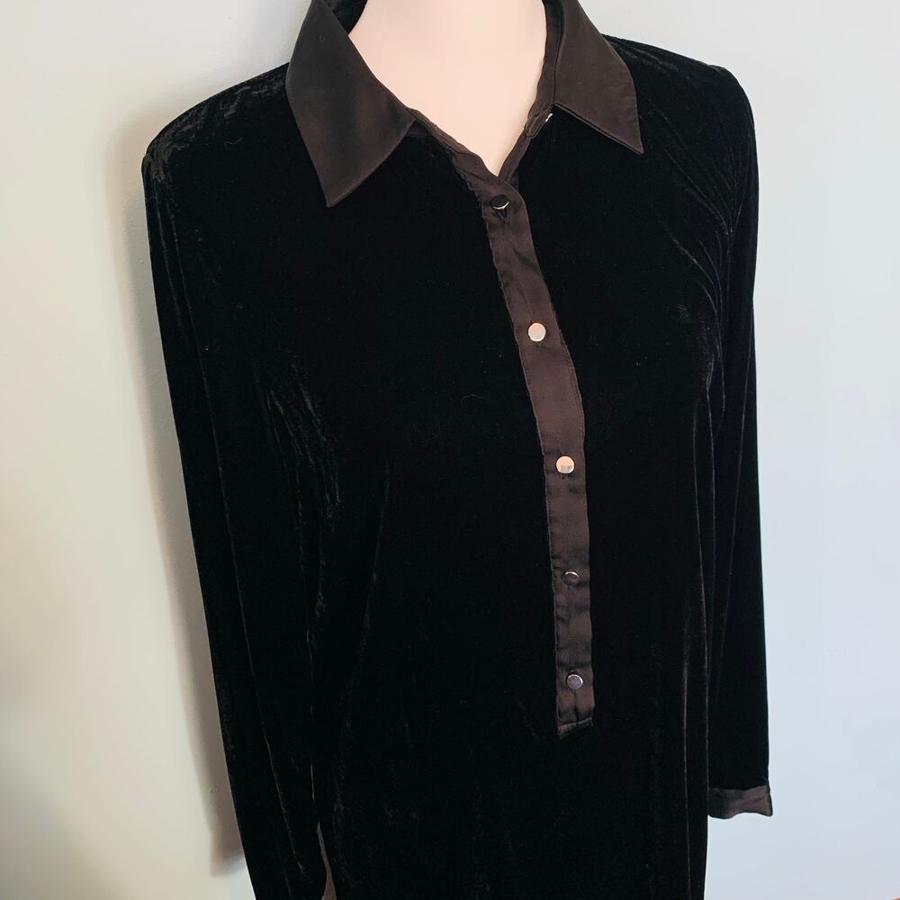 Talbots Black Velvet Popover Shirtdress Size Small - Picture 3 of 8